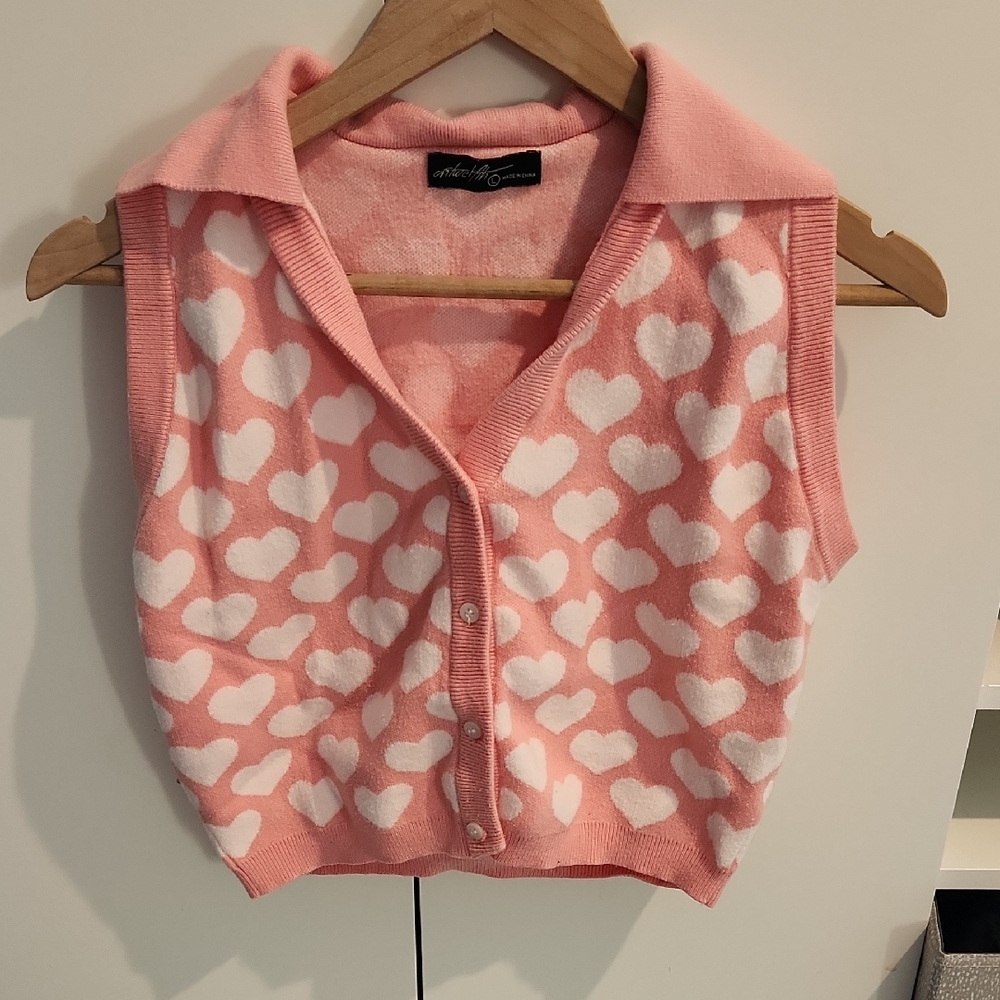 Pink Heart Knit Tank Sweater Vest